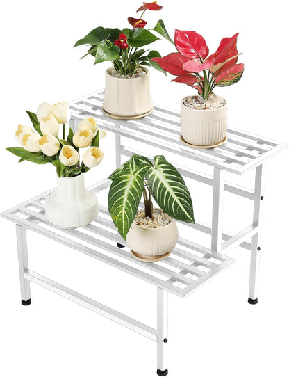 Metal Plant Stand Outdoor Plant Shelf Indoor,2 Tier Heavy Duty Ladder Plant Stands for Multiple