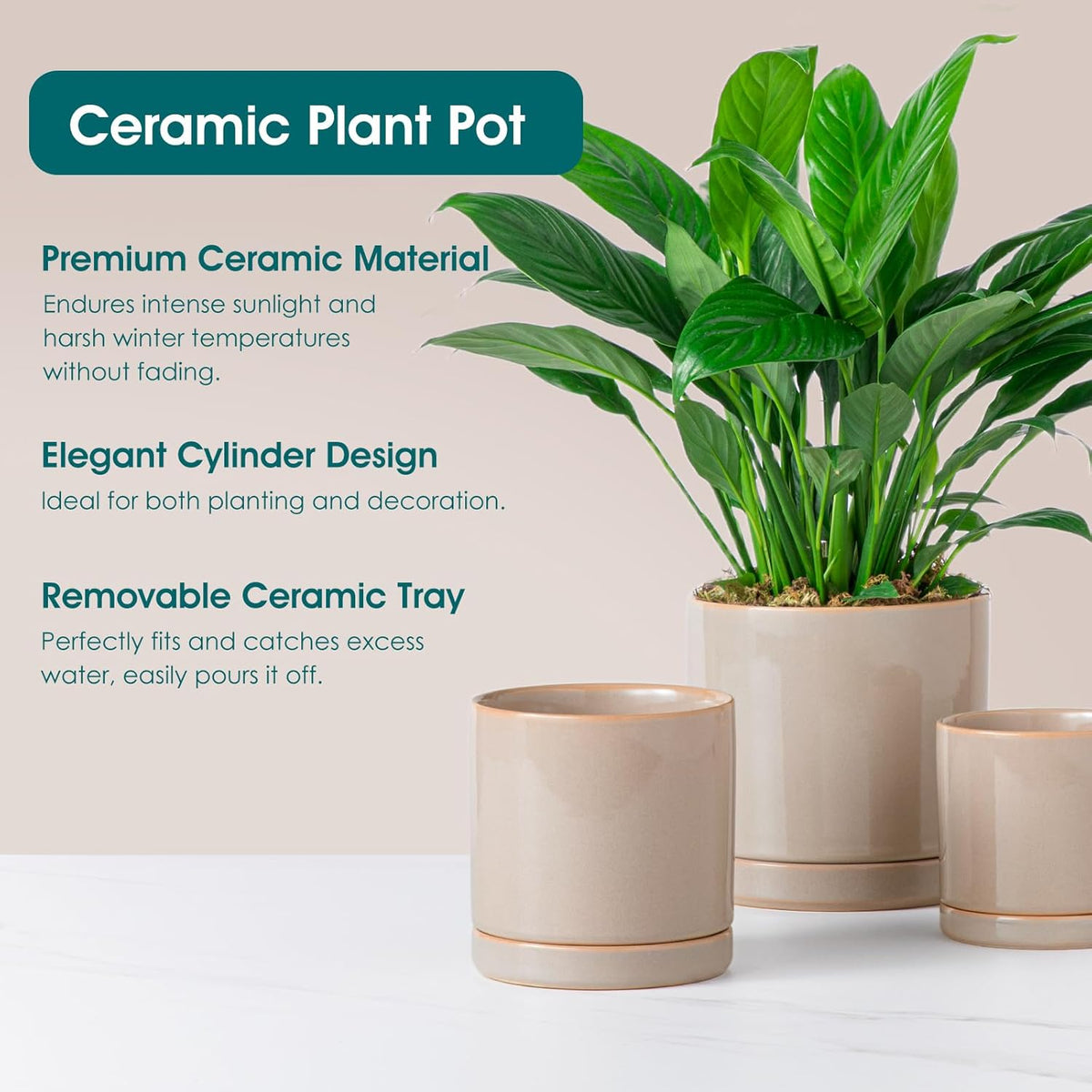 vancasso Ceramic Plant Pots, 3 Piece Planters for Indoor Plants, 4.25+5.25+6.25 Inch Flower Pots
