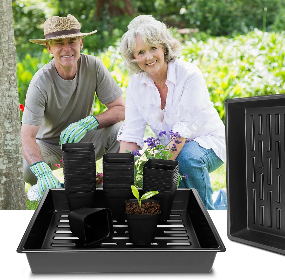 4 inch (10CM) Square Nursery Pots 60pcs, Sturdy Seedlings Trays 5 Pcs, Seeds Starter Germination