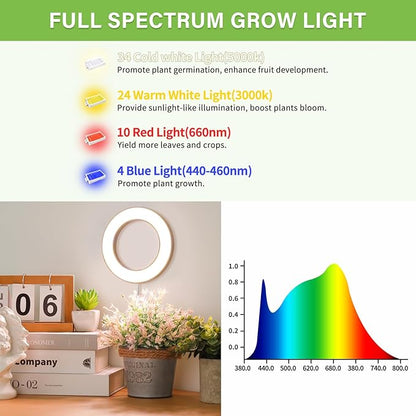LORDEM 6.3” Bamboo Ceiling Grow Light for Indoor Plants, 72 LEDs Full Spectrum Plant Light, Corded