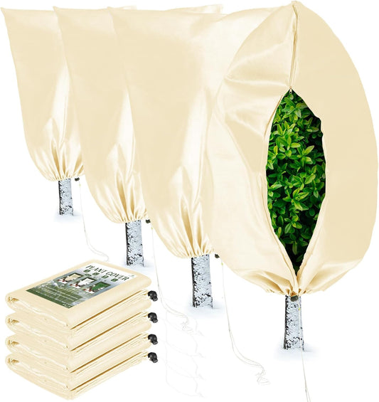 Homimp Plant Covers Freeze Protection, 4 Pack Frost Covers with Zipper Drawstring (31.5" x 47.3")