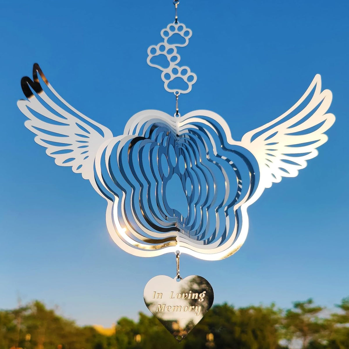 DJUAN Pet Memorial Wind Spinners, Dog Memorial Gifts,Stainless Steel Angel Wings Pet Paw Print,Dogs