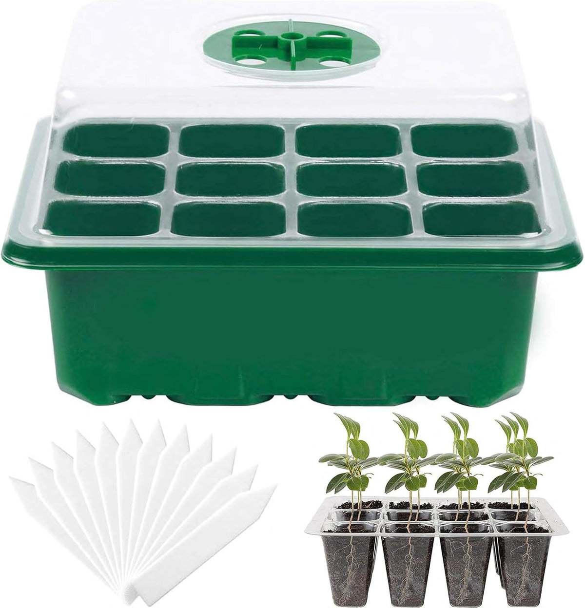 Seed Starter Tray, 12 Set Seedling Kits with Adjustable Humidity Dome, Plant Starter Kit for Seeds