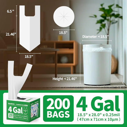 Small Trash Bags with Handles 4 Gallon 200 Count White - Ocean Plastic Upcycling - Plastic Garbage