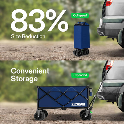 VIVOSUN Collapsible Folding Wagon, Outdoor Utility with Silent All-Terrain Beach Wheels, Adjustable