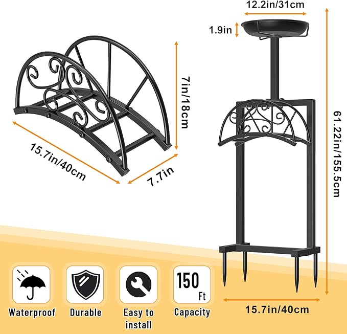 Garden Hose Holder Hanger Freestanding, Upgraded 4 Spikes Heavy Duty Storage Reel Stand with Bird