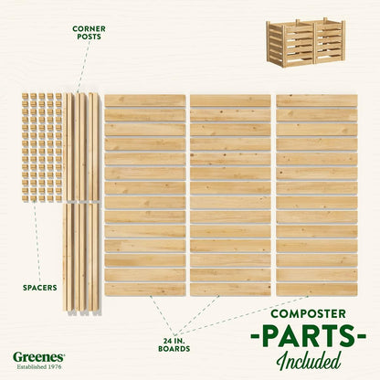 Greenes Fence Cedar Wood Composter, 24" W x 48" L x 31" H / 154.6 Gallons - Made in USA with North