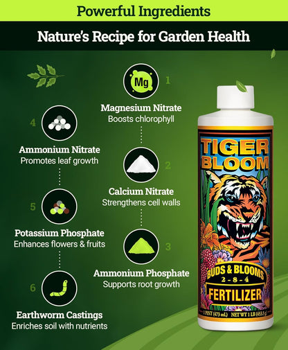 FoxFarm Tiger Bloom Liquid Fertilizer Concentrate - Fast Acting Formula for Vicious Growth with