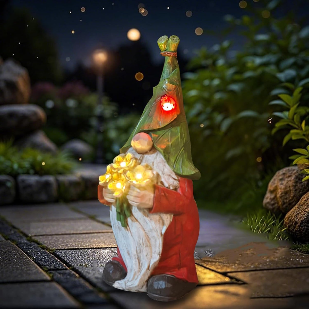 COWOS Garden Gnome Statue Outdoor Decor, Solar Garden Gnome Figurine Light, Resin Statues Sculpture