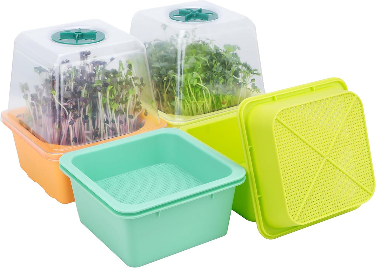 Microgreen Growing Trays, LUVCSOY Sprouting Tray with Humidity Dome, 1.2 mm Small Mesh Holes, BPA