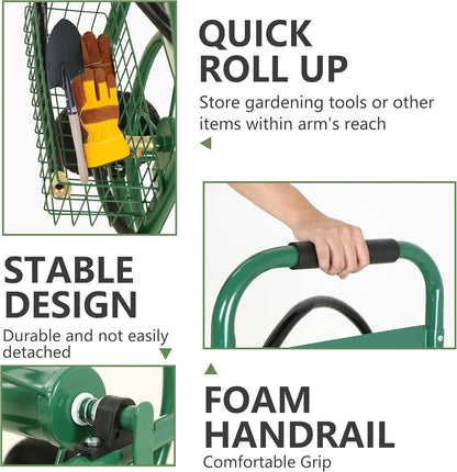 Hose Reel Hold Up To 300 Ft Heavy Duty Garden Hose Reel Sturdy Water Hose Reel Cart with 4 Wheels