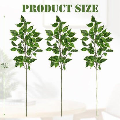 Ficus Leaves Artificial Branches 41.3" Faux Ficus Tree Branches Fake Greenery Plant Spray for Tree