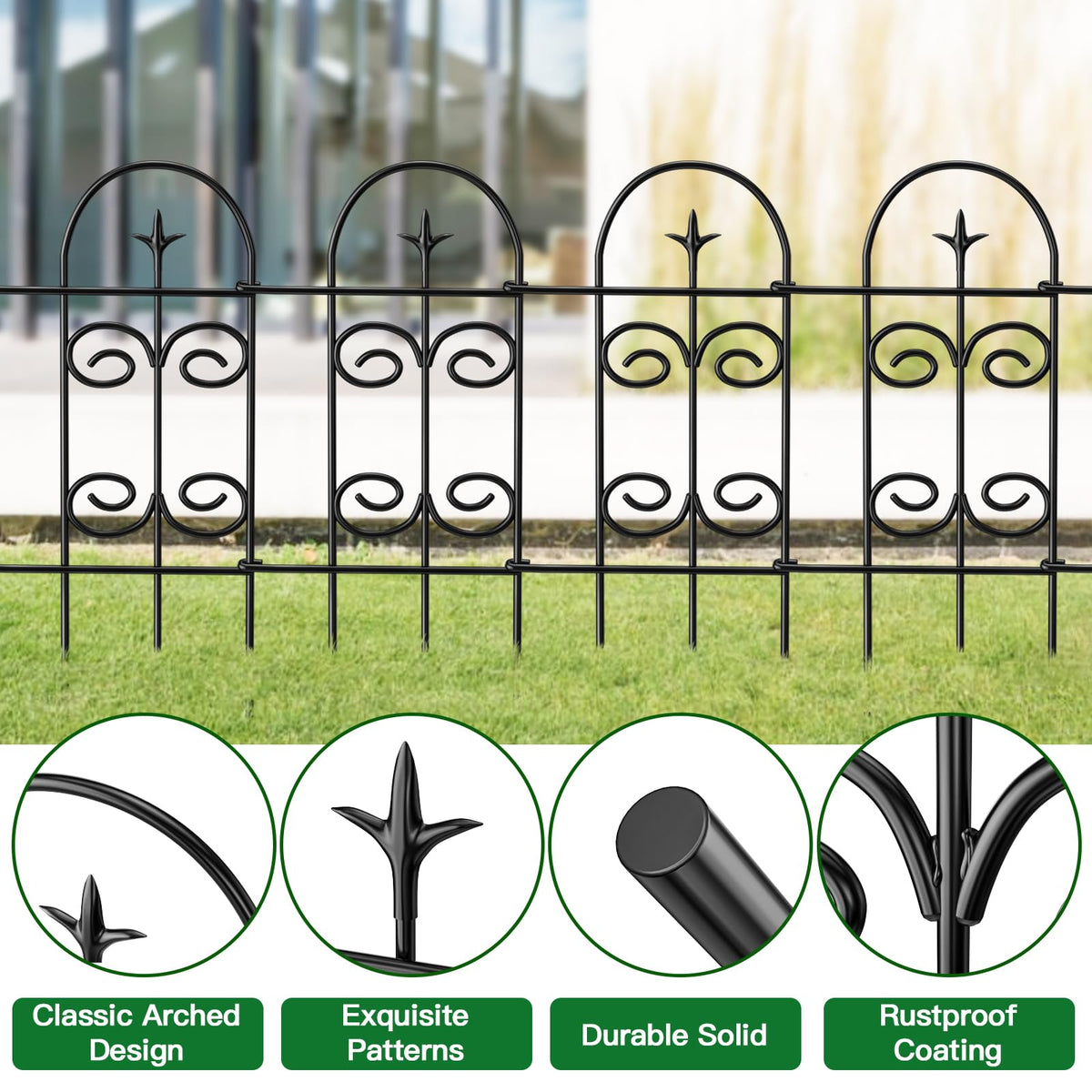 AMAGABELI 8 Panels 32in(H)×10ft(L) Decorative Garden Fence No Dig Rustproof Metal Pre-Linking Fence