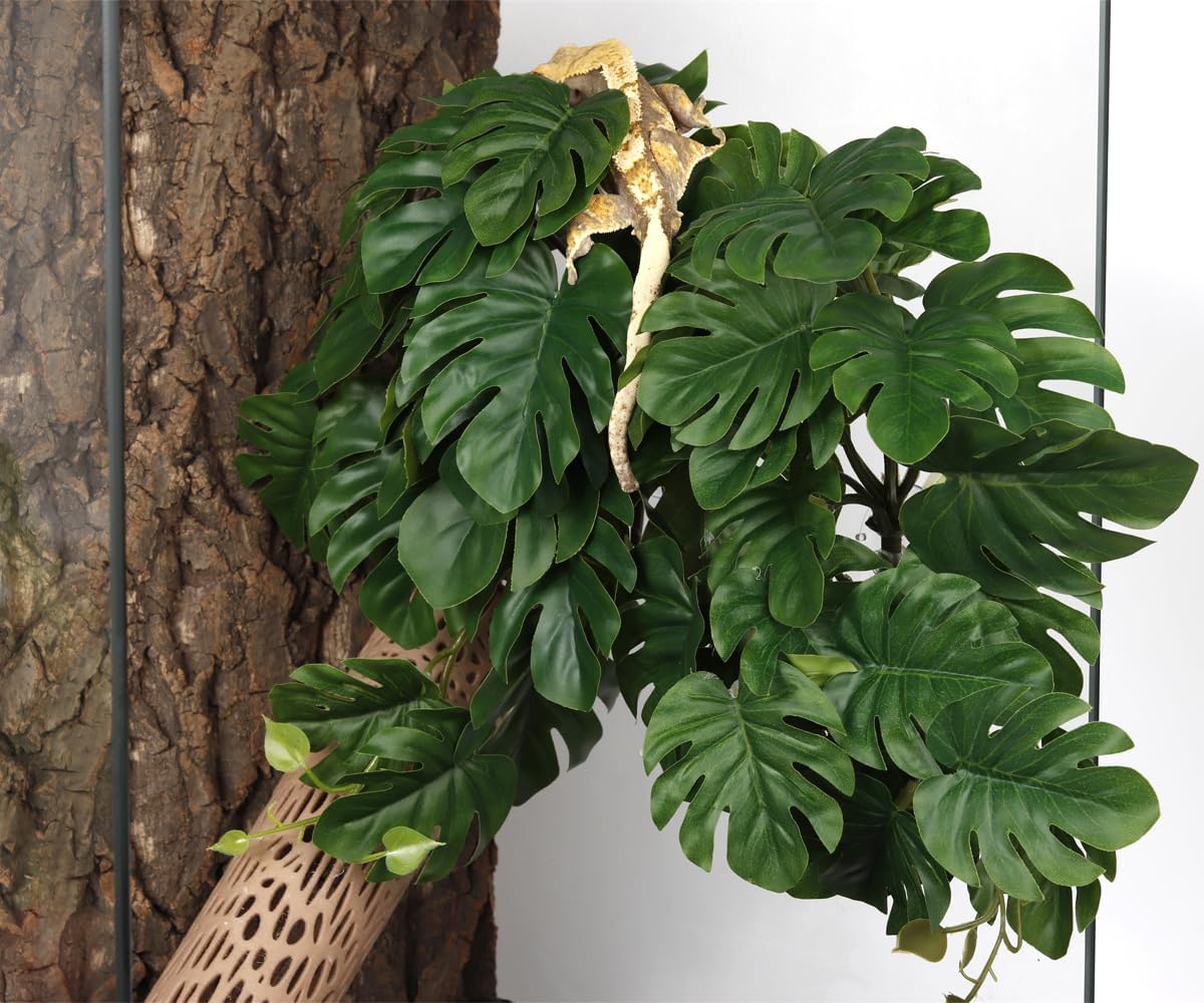 Reptile Plants for Terrarium, Amphibian Habitat Decor Artificial Hanging Plants with Suction Cup
