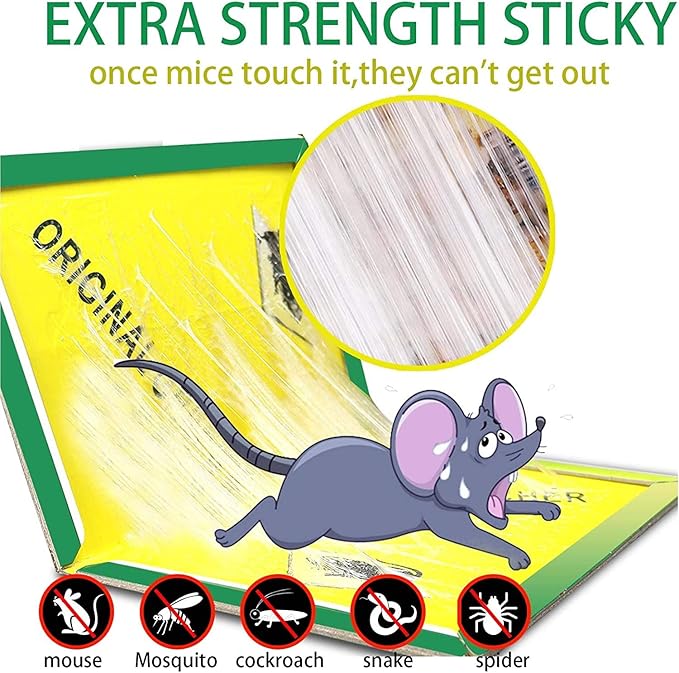 Ezoon 12 Pack Large Mouse Glue Traps with Enhanced Stickiness, Rat Snake Sticky Pad Board for House