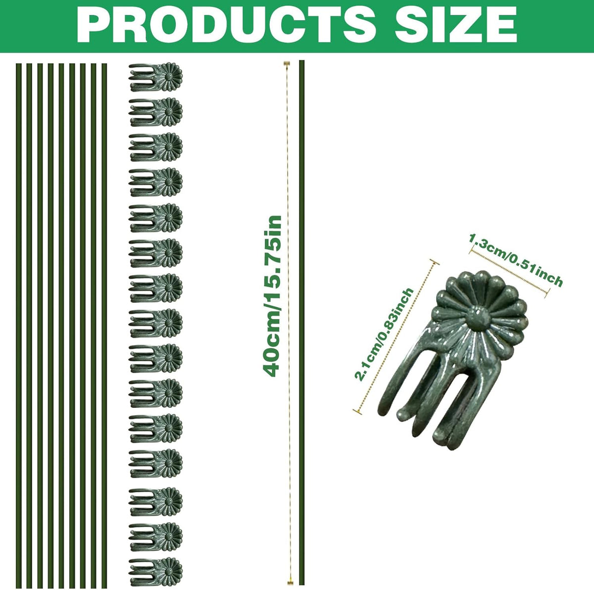 10pcs Green Plant Support Stakes with 15pcs Clips, Bendable Stakes for Tall Plants, Indoor &