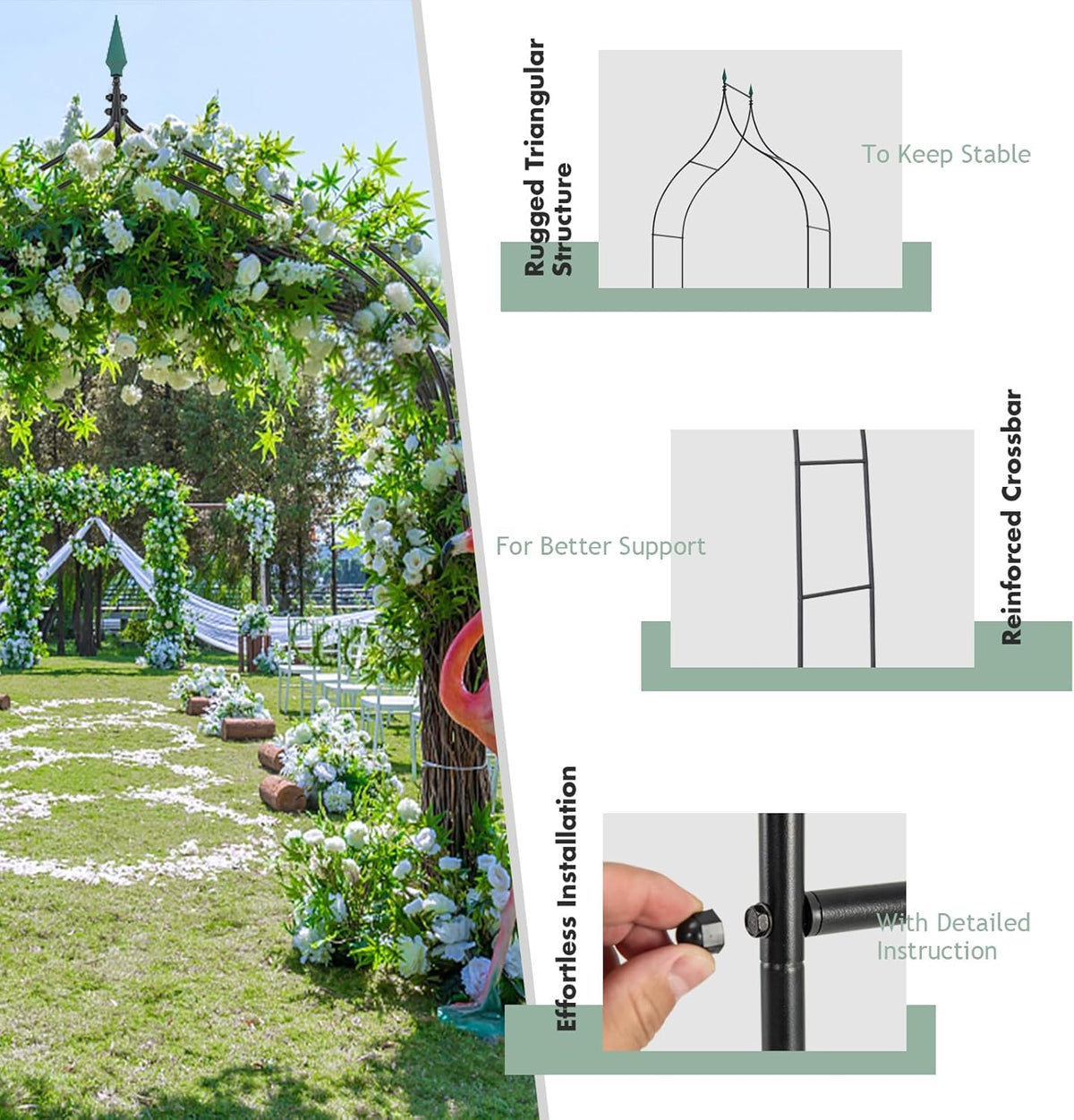 GOFLAME Metal Garden Arch, Rose Garden Arbor for Various Climbing Plant, Outdoor Lawn Backyard