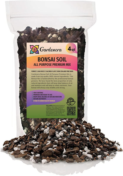 Premium Bonsai Soil All Purpose Fast Draining Mix - Pumice, Lava, Calcined Clay and Pine Bark