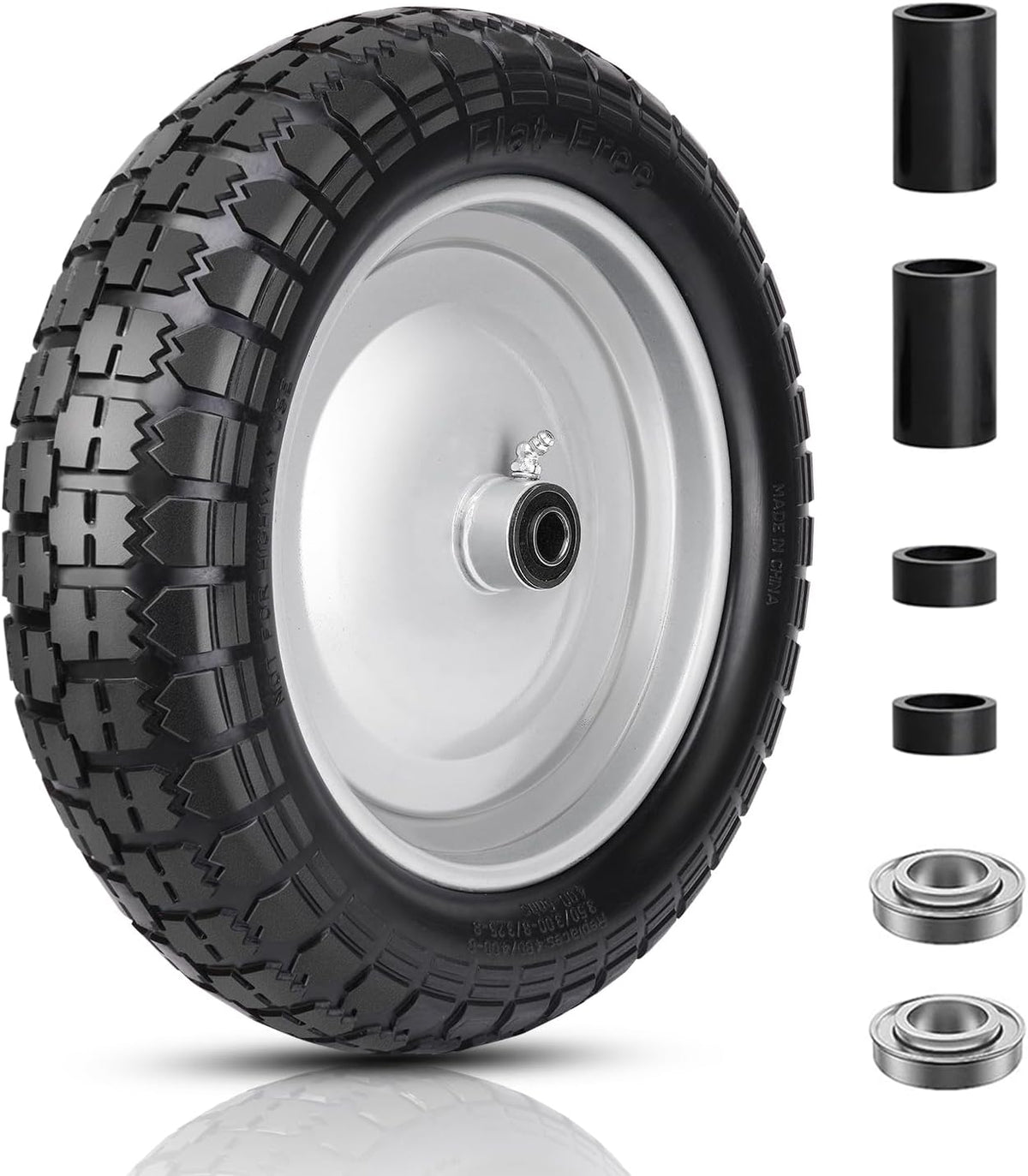 4.80/4.00-8 Tire and Wheel, 14.5" Flat Free Wheelbarrow Tire, 5/8" 3/4" Bearings Universal Solid