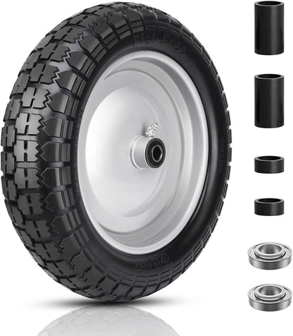 4.80/4.00-8 Tire and Wheel, 14.5" Flat Free Wheelbarrow Tire, 5/8" 3/4" Bearings Universal Solid
