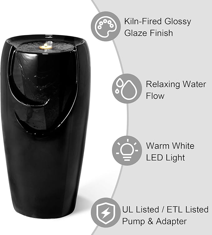 Glitzhome 29.25" H Oversized Ceramic Vase Outdoor Water Fountain Tall Patio Garden Water Fountain