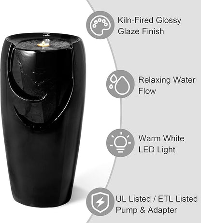 Glitzhome 29.25" H Oversized Ceramic Vase Outdoor Water Fountain Tall Patio Garden Water Fountain