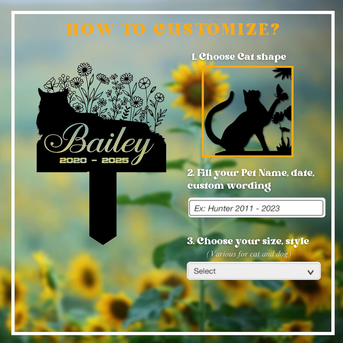 Cat Headstone and Grave Marker – Personalized Outdoor Grave Marker for Pets with Custom Name and