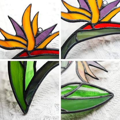 Bird of Paradise Flower Decor Stained Glass Suncatcher,Artificial Fake Flowers Gift for