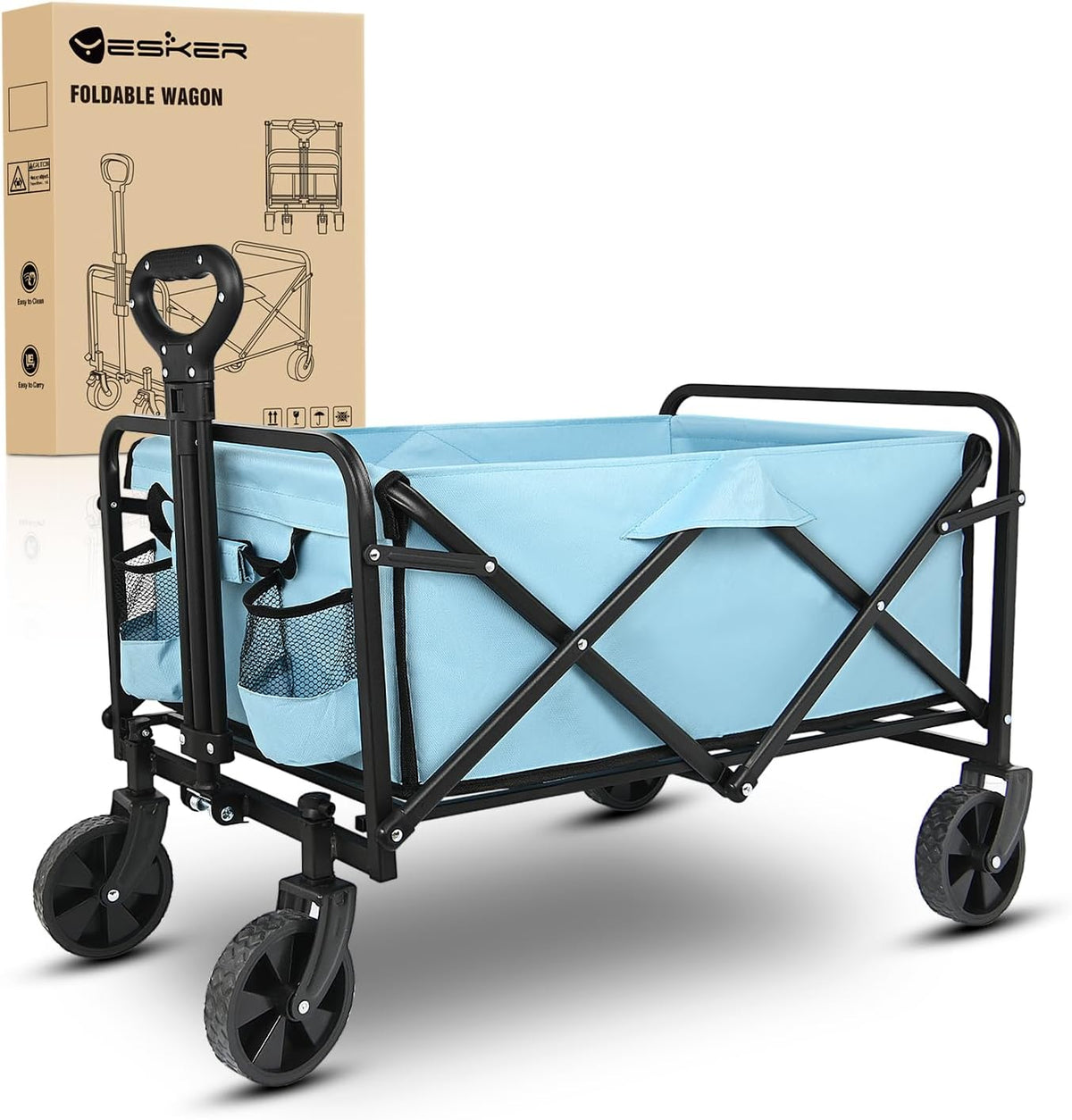 Yesker Foldable Wagon - 220lbs Collapsible Garden Carts with All Terrain Wheels for Outdoor Camping