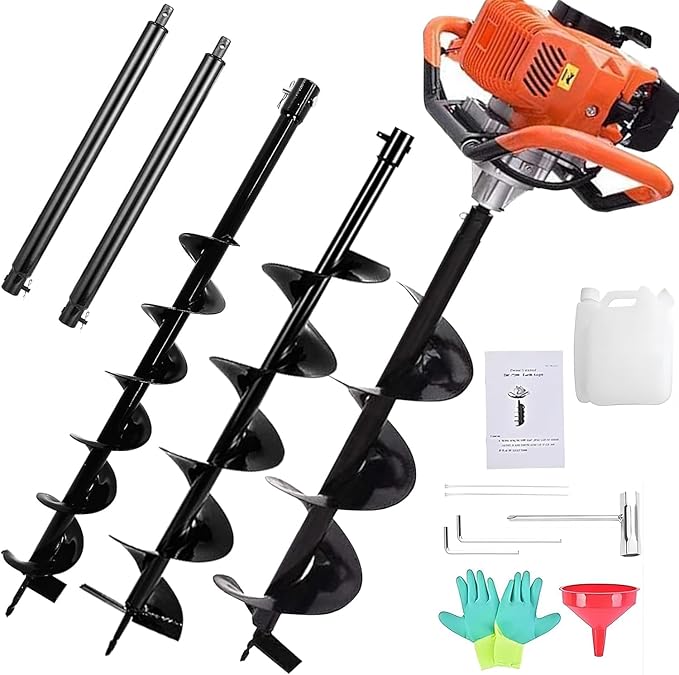 85cc Post Hole Digger 2-Stroke Petrol Gas Powered Earth Digger with 3 Auger Bits (4" 8" 12") + 2