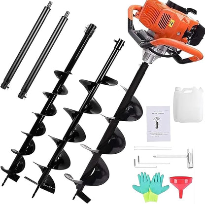 85cc Post Hole Digger 2-Stroke Petrol Gas Powered Earth Digger with 3 Auger Bits (4" 8" 12") + 2