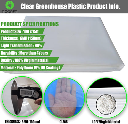 6 mil (10ft x 15ft) 100% Virgin Material. 5Layers Advanced Extrusion Technology for UV Protection