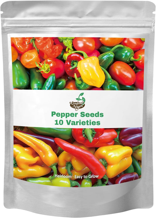 600+ Pepper Seeds, Heirloom Vegetable Seed for Planting Indoor Outdoor, 10 Varieties Hot and Bell