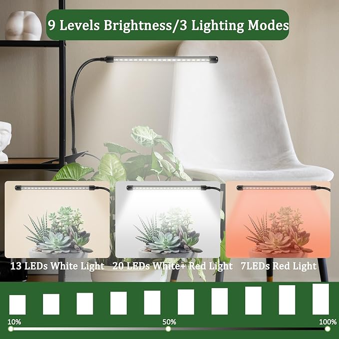 LED Grow Lights for Indoor Plants, 6000K Clip Plant Light with White Red LEDs, Grow Light Strips