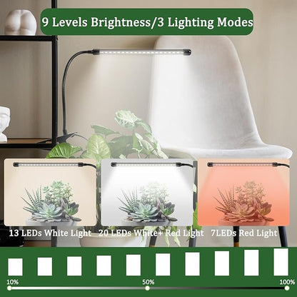 LED Grow Lights for Indoor Plants, 6000K Clip Plant Light with White Red LEDs, Grow Light Strips