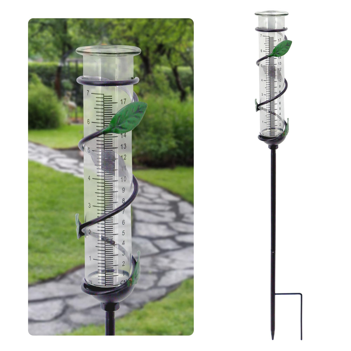 YNGFIL 27" Garden Rain Gauge - 7" Plastic Tube for Outdoor Indoor Use, Patio Yard Decor Statue