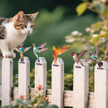 HUYIENO 5PCS Vibrant Metal Bird Decorations Colorful 2D Garden Fence Ornaments for Outdoor Patio &