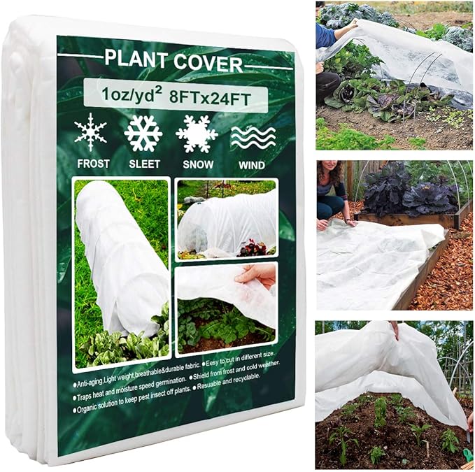 Plant Covers, 8Ft x 24Ft Reusable Floating Row Cover, 1oz Freeze Protection Plant Blankets for Cold