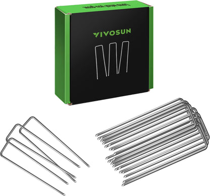 VIVOSUN 6 Inch 100-Pack Landscape Staples, Galvanized Steel Garden Stakes 11 Gauge U-Shaped Pins