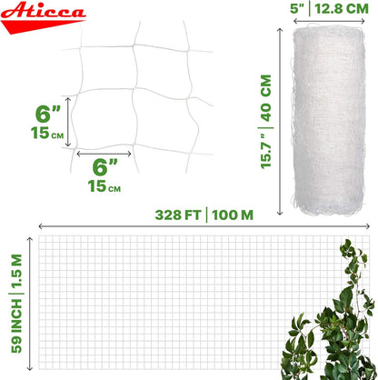 Plastic Trellis Netting 59" x 328 ft Heavy Duty Plant Support Netting White - 6 Inch Garden Trellis