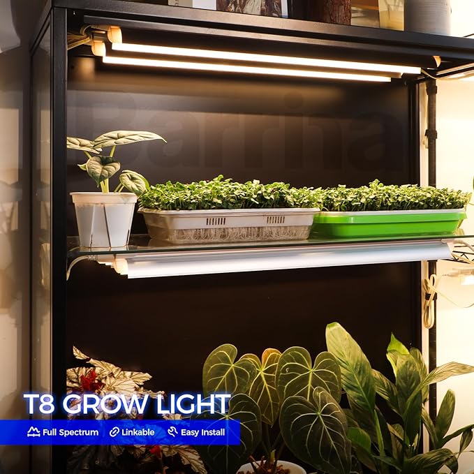 Barrina T8 Plant Light, 144W(6 x 24W), 800W Equivalent, 2FT Super Bright, Full Spectrum, led Grow