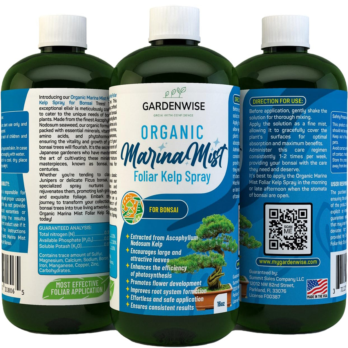 Organic Marina Mist Foliar Spray for All Live Indoor and Outdoor Bonsai Tree Plants | Micro