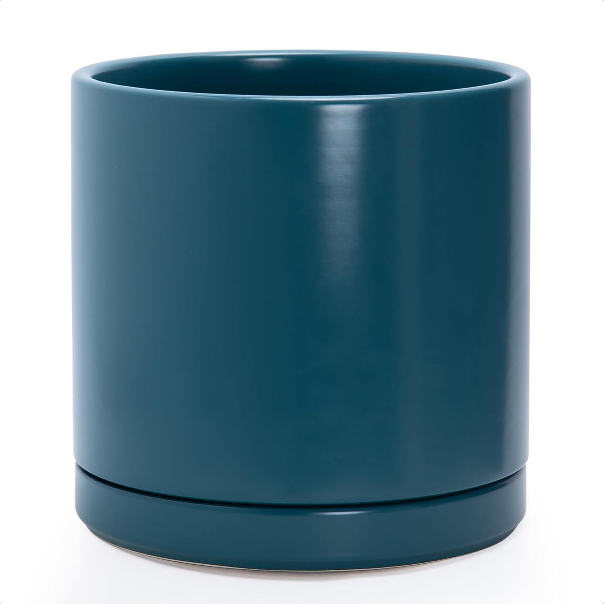 D'vine Dev 12 Inch Ceramic Planter Pot with Drainage Hole and Saucer, Indoor Cylinder Round Planter
