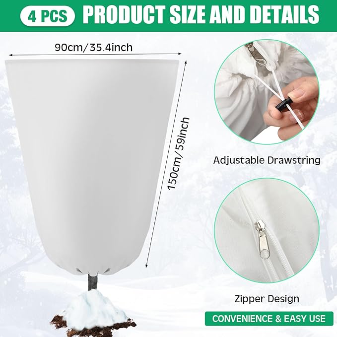 4 Pcs Plant Covers Freeze Protection 35.4" x 59" Winter Frost Blankets for Outdoor Plants with