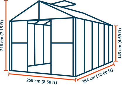 Greenhouse Saphir 6 Aluminum Frame 8.5 x 12.6 ft Approx. 6 mm Polycarbonate Panels - with Bonus