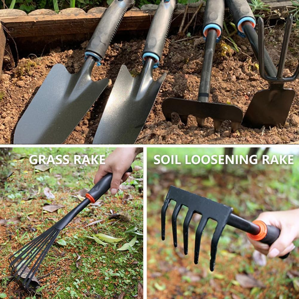 Large Garden Tool Set with Non-Slip Rubber Handle - 6 Piece Heavy Duty, Gardening Hand Tools