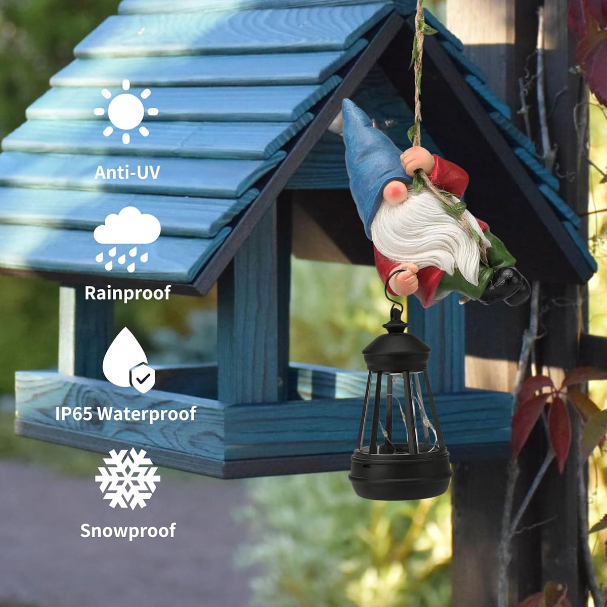Solar Hanging Gnome Garden Statue Climbing Rope Gnome with LED Lantern Outdoor Decor Tree Hugger