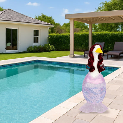 Mermaid Porch Goose Outfits with Red Wigs Colorful Mermaid Goose Costume for 23" Cute Porch Geese
