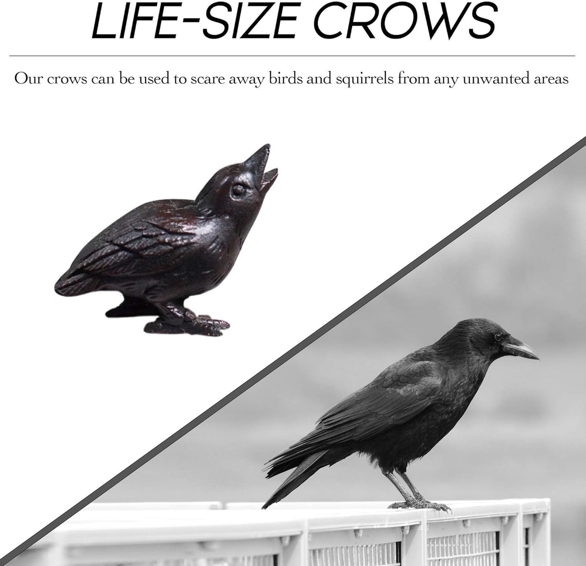 NACH Cast Iron Baby Crow Statue, Raven Garden Statues, Crow Garden Sculpture, Bird Figurines Home