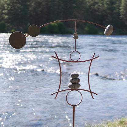 Zen Garden Spinner Kinetic Wind Sculpture | Balanced Arch Yard Decor with Rock Cairn and Stake |